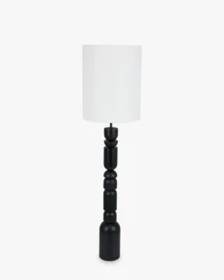 Lampadaire, Bois noir & Lin blanc, H158,5 Tinga