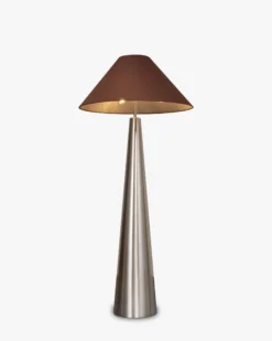 Lampadaire, Fer chromé effet brossé & Tissu marron, H151.5 Khone