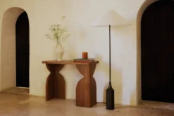 Lampadaire, Laiton antique & Lin, H160 Kensington