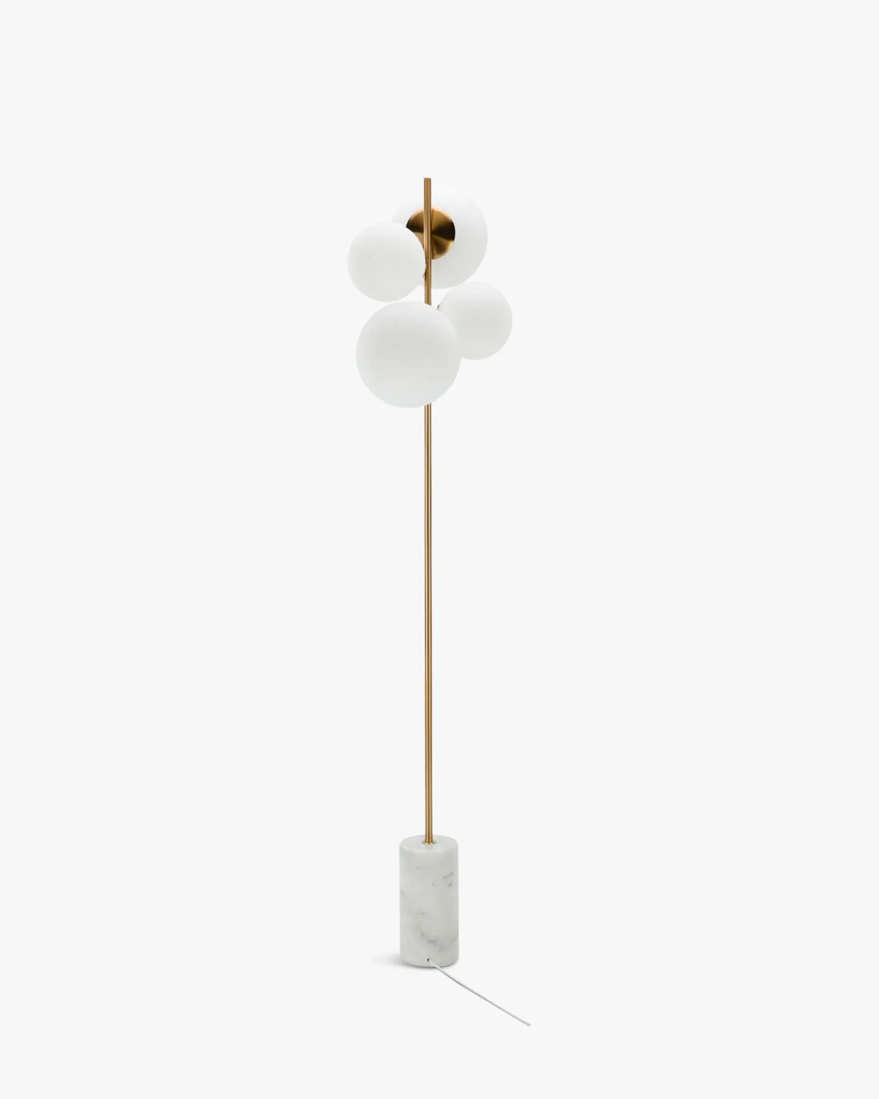Lampadaire, Sphères blanches, marbre blanc & métal doré, H158 Skull