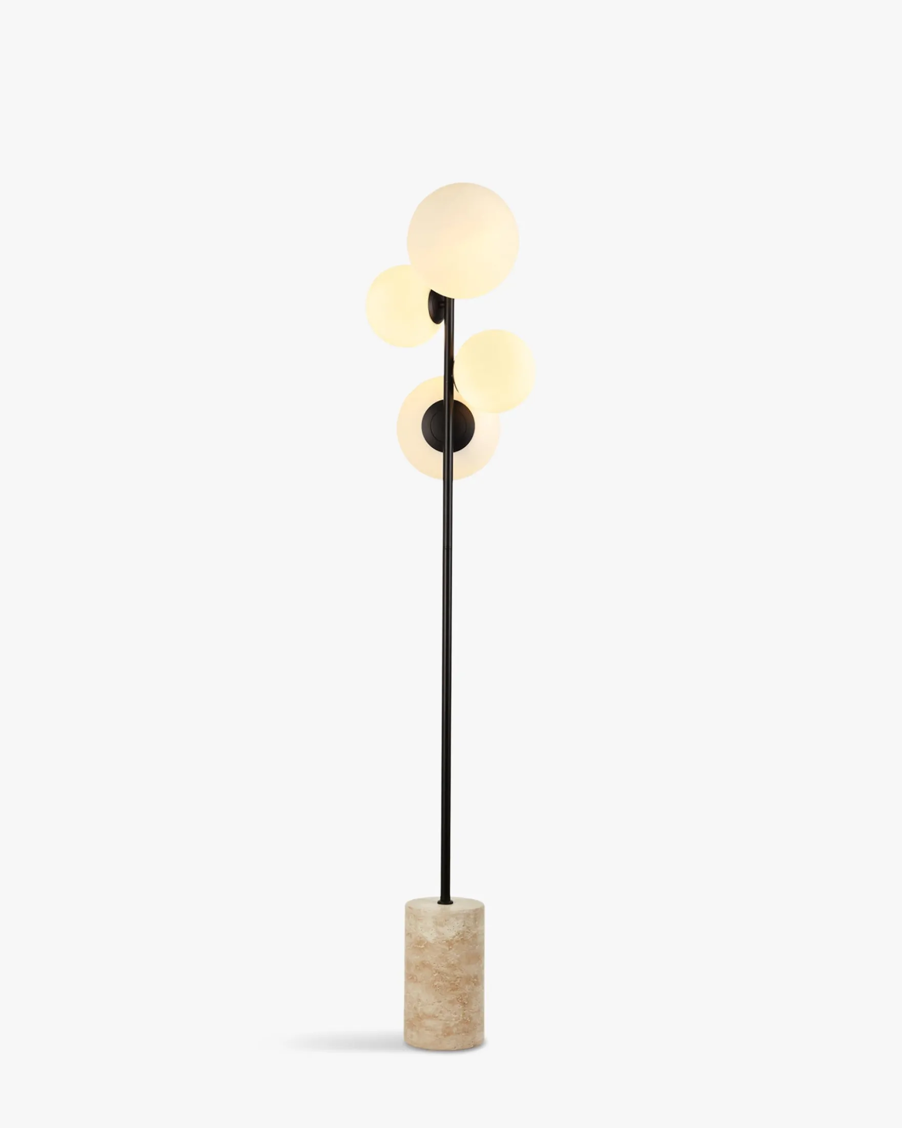 Lampadaire, Sphères blanches, travertin & métal noir, H158 Skull