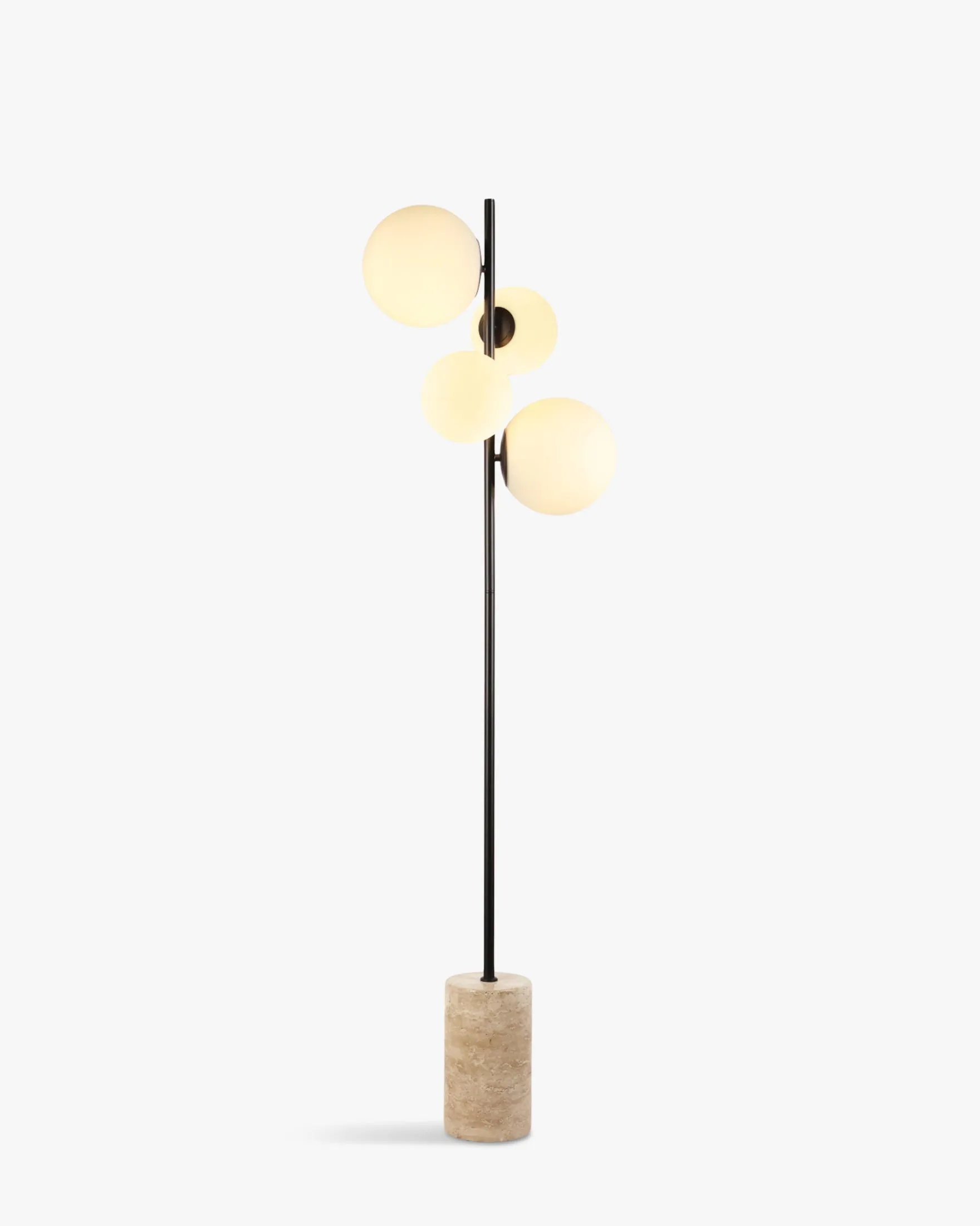 Lampadaire, Sphères blanches, travertin & métal noir, H158 Skull