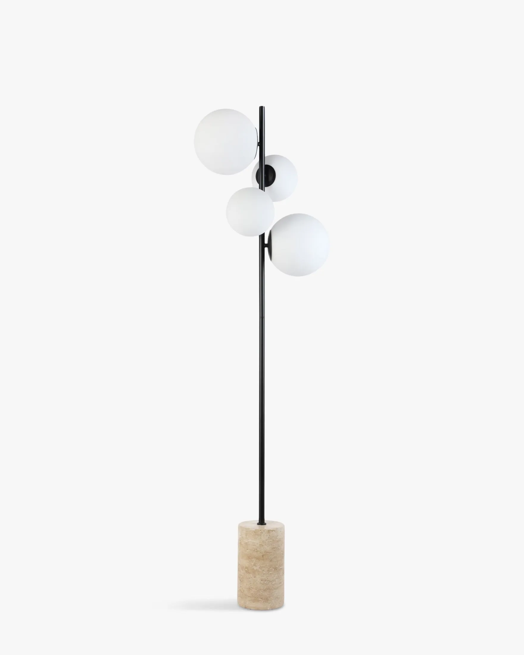 Lampadaire, Sphères blanches, travertin & métal noir, H158 Skull