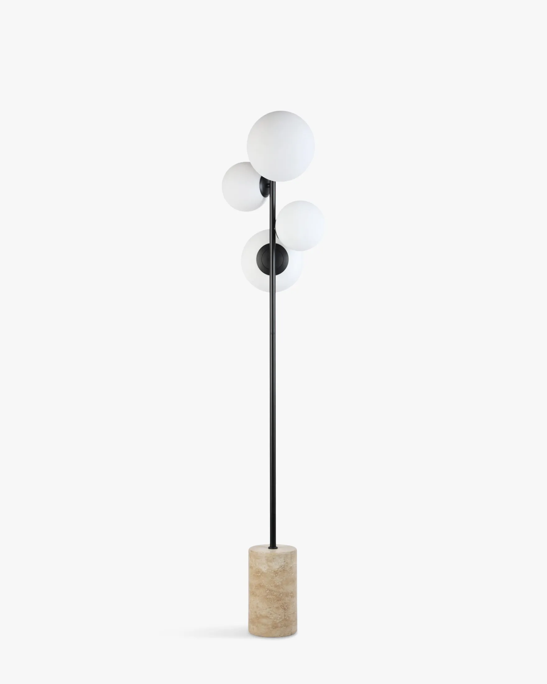 Lampadaire, Sphères blanches, travertin & métal noir, H158 Skull