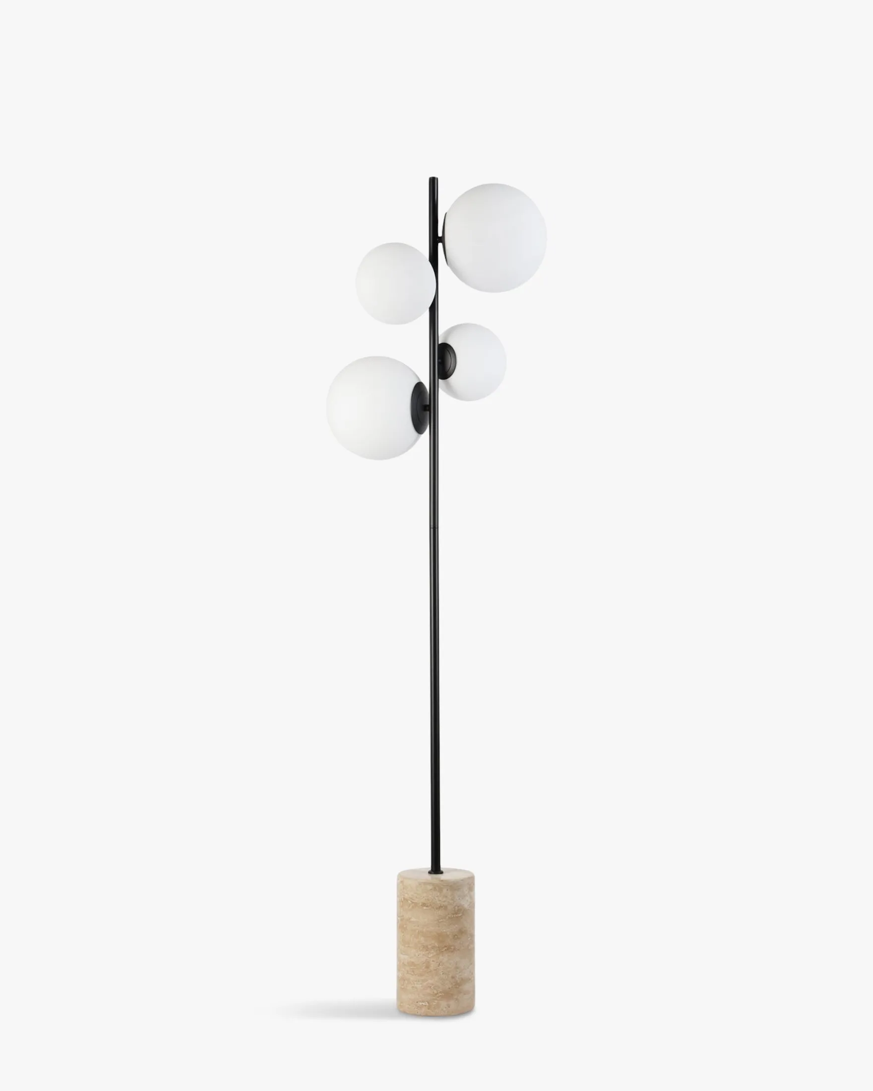 Lampadaire, Sphères blanches, travertin & métal noir, H158 Skull
