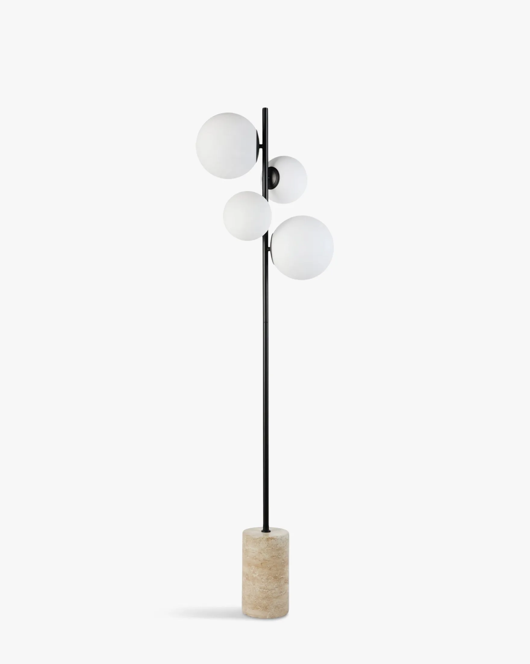 Lampadaire, Sphères blanches, travertin & métal noir, H158 Skull
