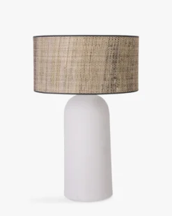 Lampe de table, Abat-jour fibre naturelle & céramique blanche, H72 Agape