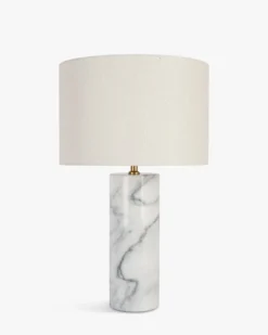 Lampe de table, Abat-jour lin & marbre blanc, H50 Gaia