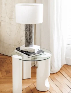 Lampe de table, Abat-jour lin & marbre gris, H50 Gaia