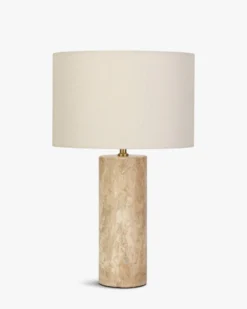Lampe de table, Abat-jour lin & travertin naturel, H50 Gaia
