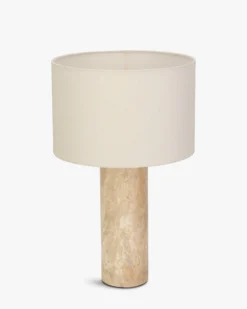 Lampe de table, Abat-jour lin & travertin naturel, H50 Gaia