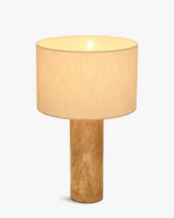 Lampe de table, Abat-jour lin & travertin naturel, H50 Gaia
