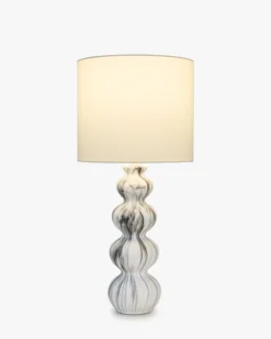Lampe de table, Céramique blanche & Lin blanc, H65 Nebula