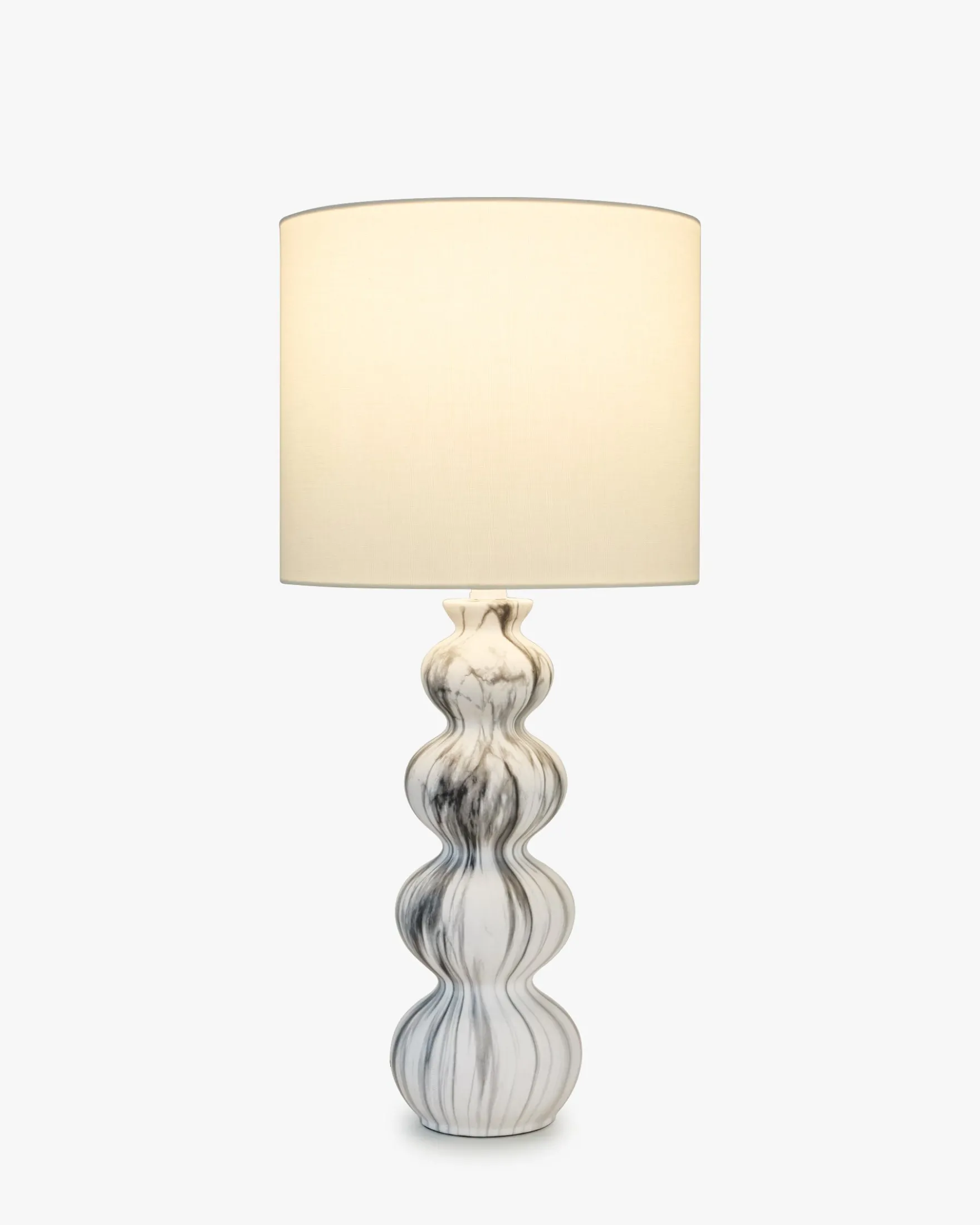 Lampe de table, Céramique blanche & Lin blanc, H65 Nebula