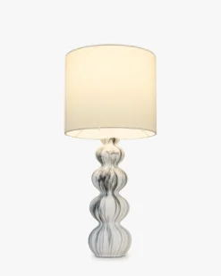 Lampe de table, Céramique blanche & Lin blanc, H65 Nebula