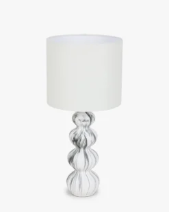 Lampe de table, Céramique blanche & Lin blanc, H65 Nebula