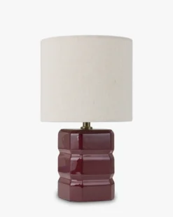 Lampe de table, Céramique bordeaux & Tissu crème, H40 Anya