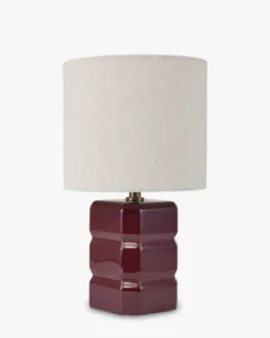 Lampe de table, Céramique bordeaux & Tissu crème, H40 Anya