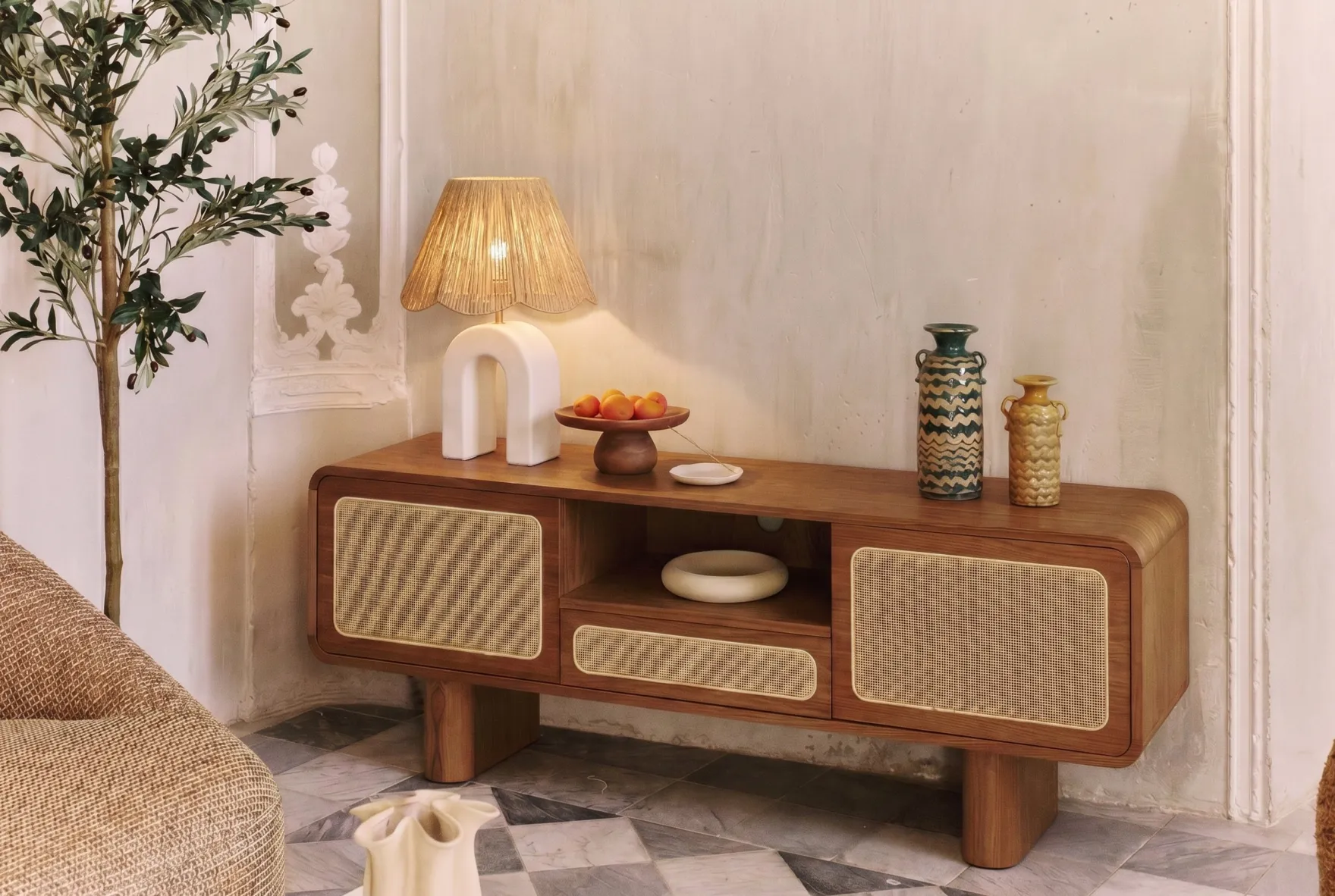 Lampe de table, Céramique 1 Rafia, H55 Osni