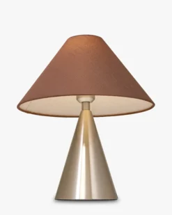Lampe de table, Fer chromé effet brossé & Tissu marron, H38 Khone