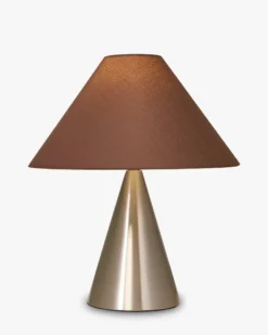 Lampe de table, Fer chromé effet brossé & Tissu marron, H38 Khone