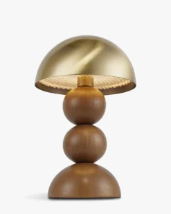 Lampe de table indoor/outdoor, Laiton brossé & bois noyer, H20 Gigi