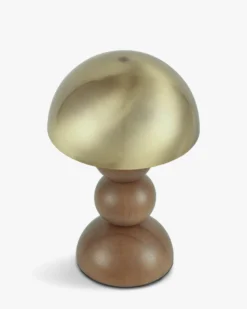 Lampe de table indoor/outdoor, Laiton brossé & bois noyer, H20 Gigi