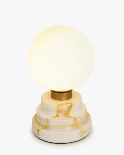 Lampe de table, Marbre rose & Verre blanc, H20,5 Lunaris