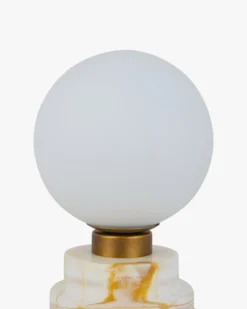 Lampe de table, Marbre rose & Verre blanc, H20,5 Lunaris