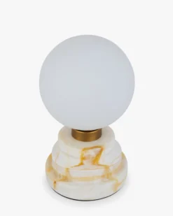 Lampe de table, Marbre rose & Verre blanc, H20,5 Lunaris