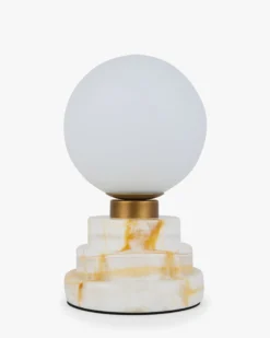 Lampe de table, Marbre rose & Verre blanc, H20,5 Lunaris