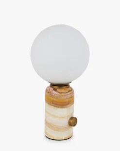Lampe de table, Marbre rose & Verre blanc, H23 Selene