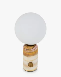 Lampe de table, Marbre rose & Verre blanc, H23 Selene