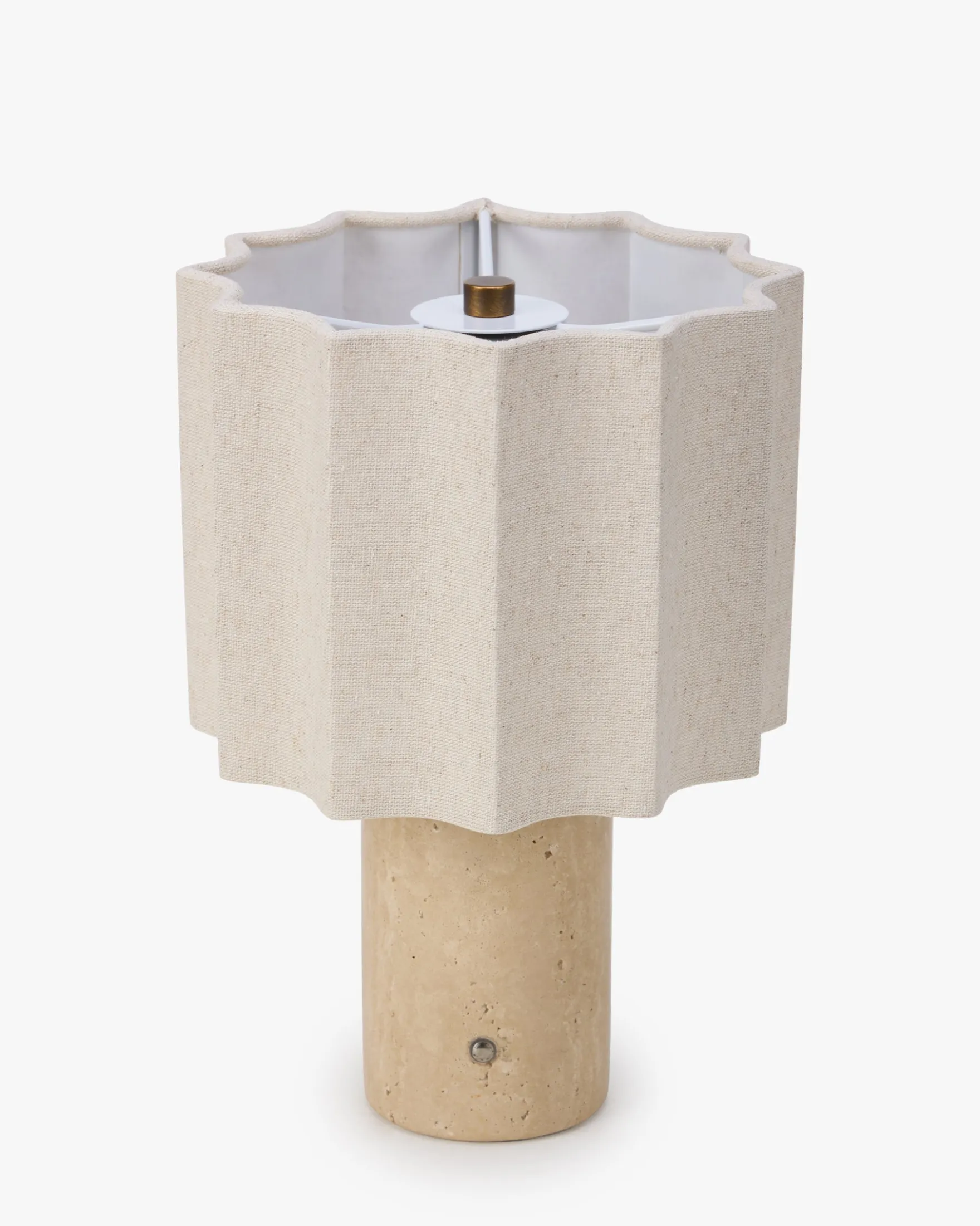 Lampe de table, Travertin blanc cassé & Lin, H27.5 Bridget
