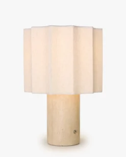 Lampe de table, Travertin blanc cassé & Lin, H27.5 Bridget