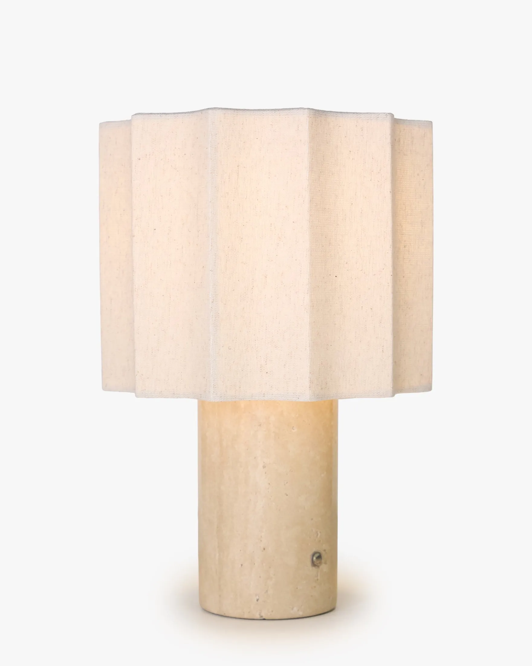 Lampe de table, Travertin blanc cassé & Lin, H27.5 Bridget
