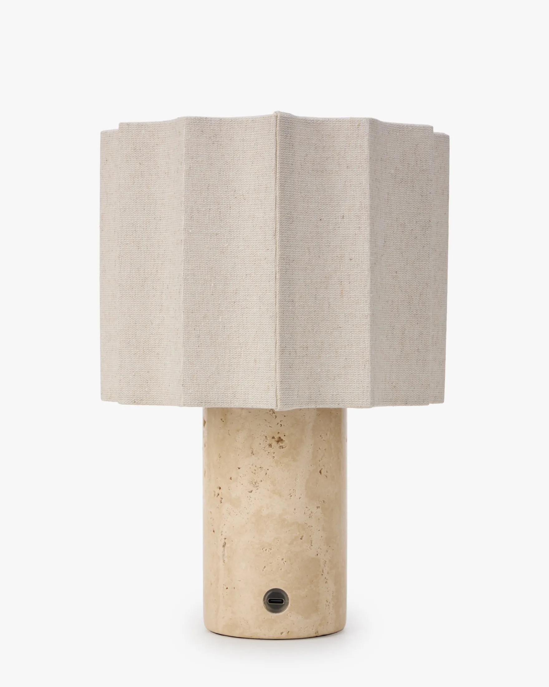 Lampe de table, Travertin blanc cassé & Lin, H27.5 Bridget
