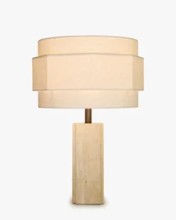 Lampe de table, Travertin blanc cassé & Lin, H53.5 Mindy