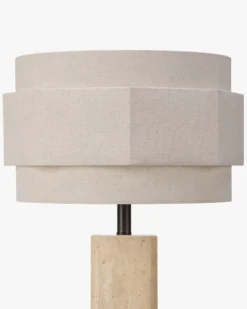 Lampe de table, Travertin blanc cassé & Lin, H53.5 Mindy