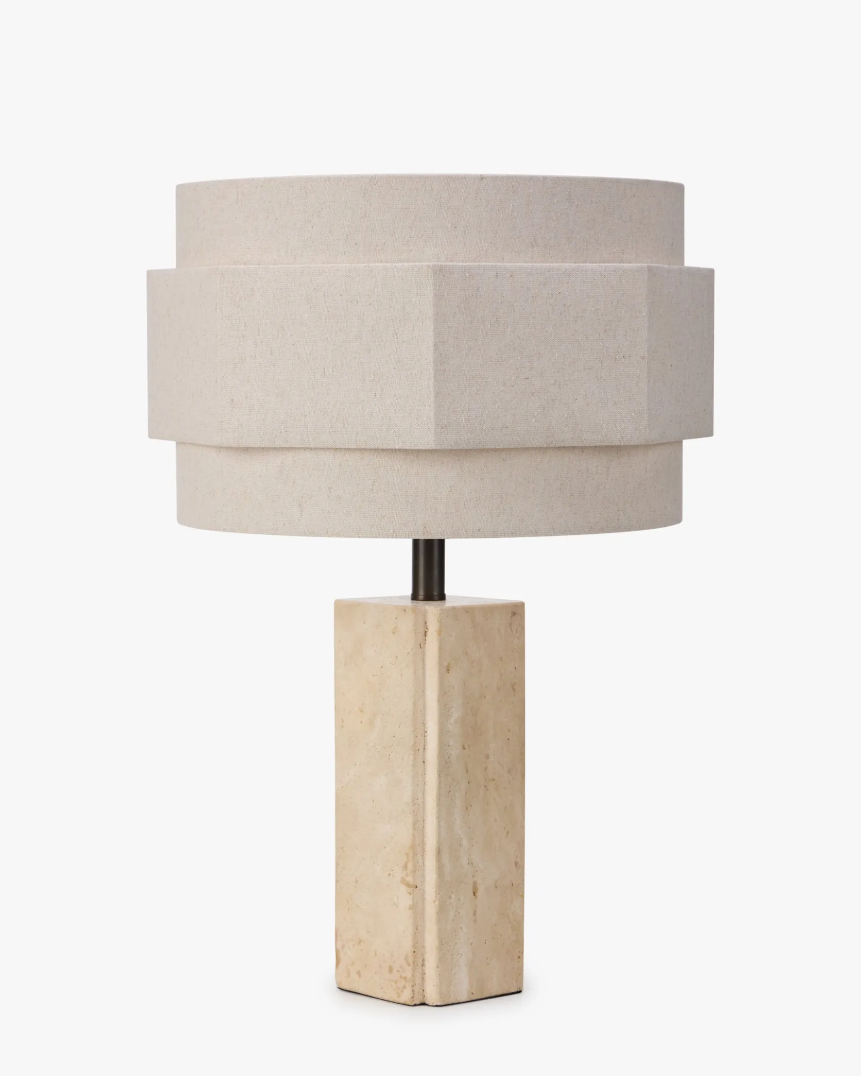 Lampe de table, Travertin blanc cassé & Lin, H53.5 Mindy