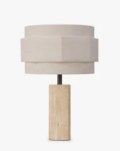 Lampe de table, Travertin blanc cassé & Lin, H53.5 Mindy