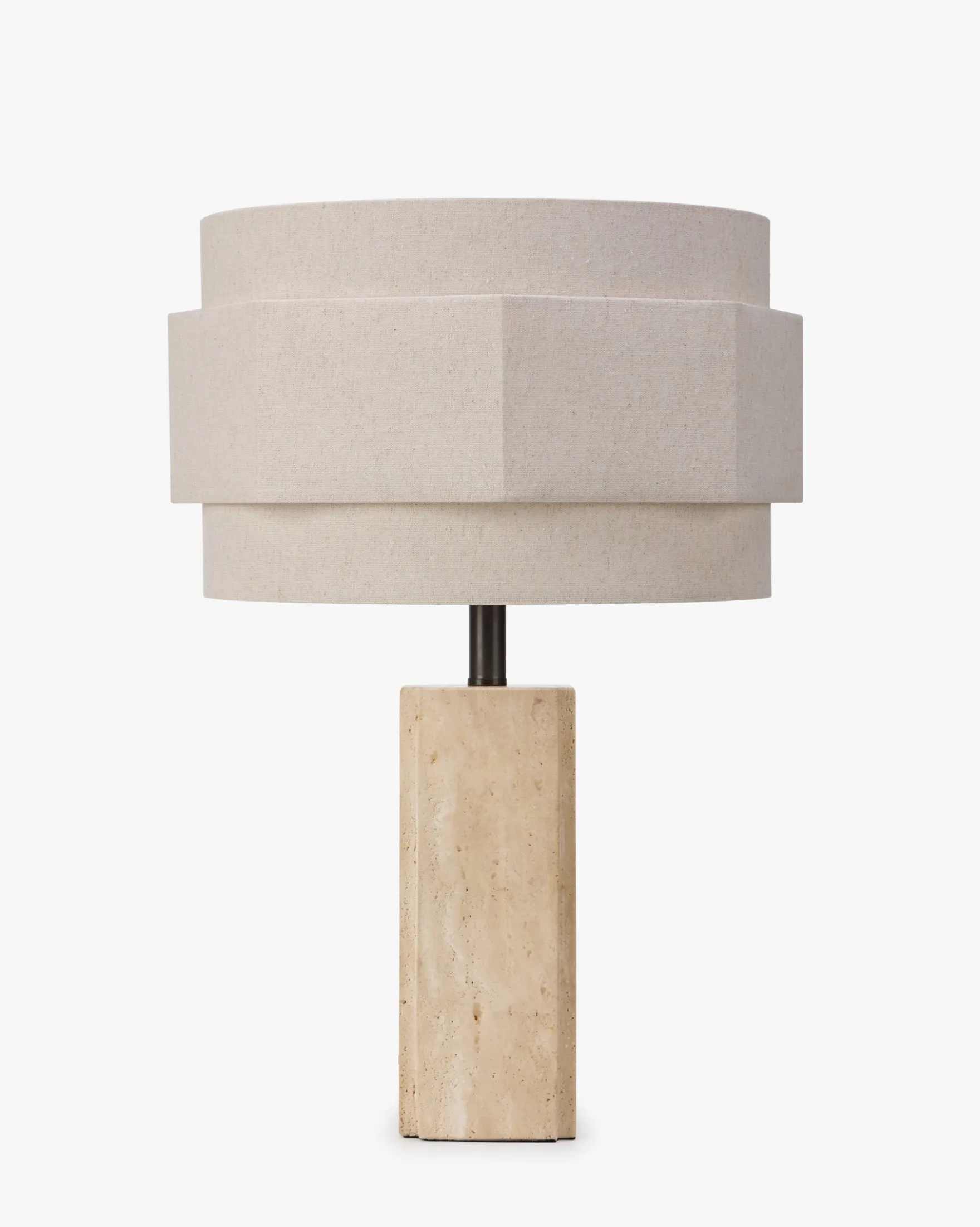 Lampe de table, Travertin blanc cassé & Lin, H53.5 Mindy