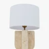 Lampe de table, Travertin & Lin blanc, H38,5 Lumenis