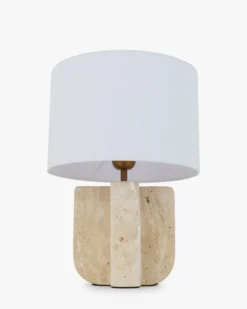 Lampe de table, Travertin & Lin blanc, H38,5 Lumenis