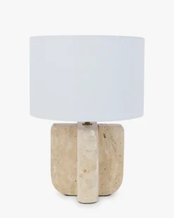 Lampe de table, Travertin & Lin blanc, H38,5 Lumenis