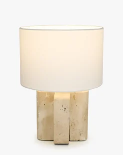 Lampe de table, Travertin & Lin blanc, H38,5 Lumenis