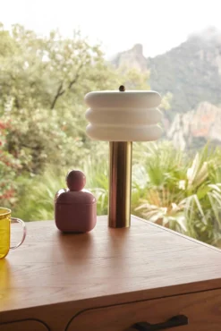 Lampe de table, Verre blanc & métal doré, H32 Houston
