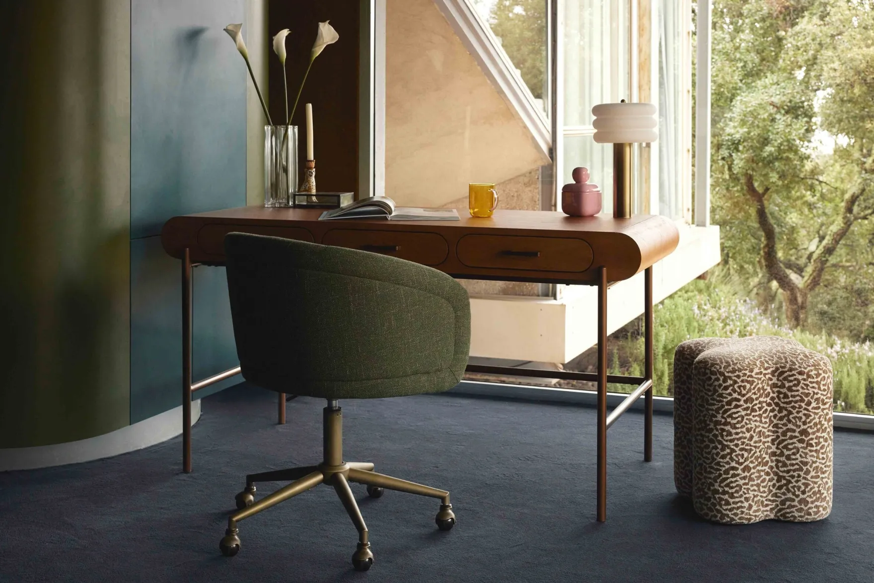 Lampe de table, Verre blanc & métal doré, H32 Houston