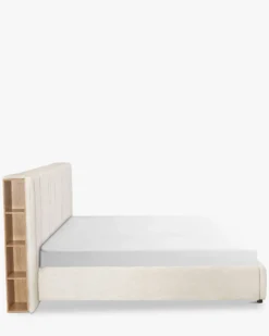 Literie, Cadre de lit avec rangement bois, crème vanille & bois noir, 160x200 Infinity