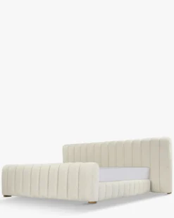 Lit 180x200, Blanc avoine bouclé & bois blond Snow